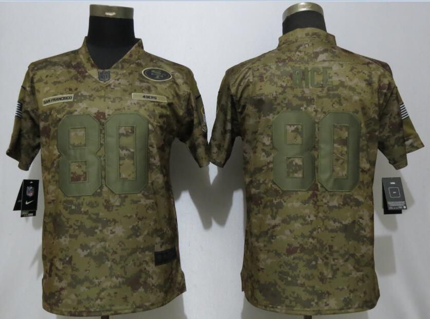 Women San Francisco 49ers #80 Rice Nike Camo Salute to Service Limited NFL Jerseys->women nfl jersey->Women Jersey